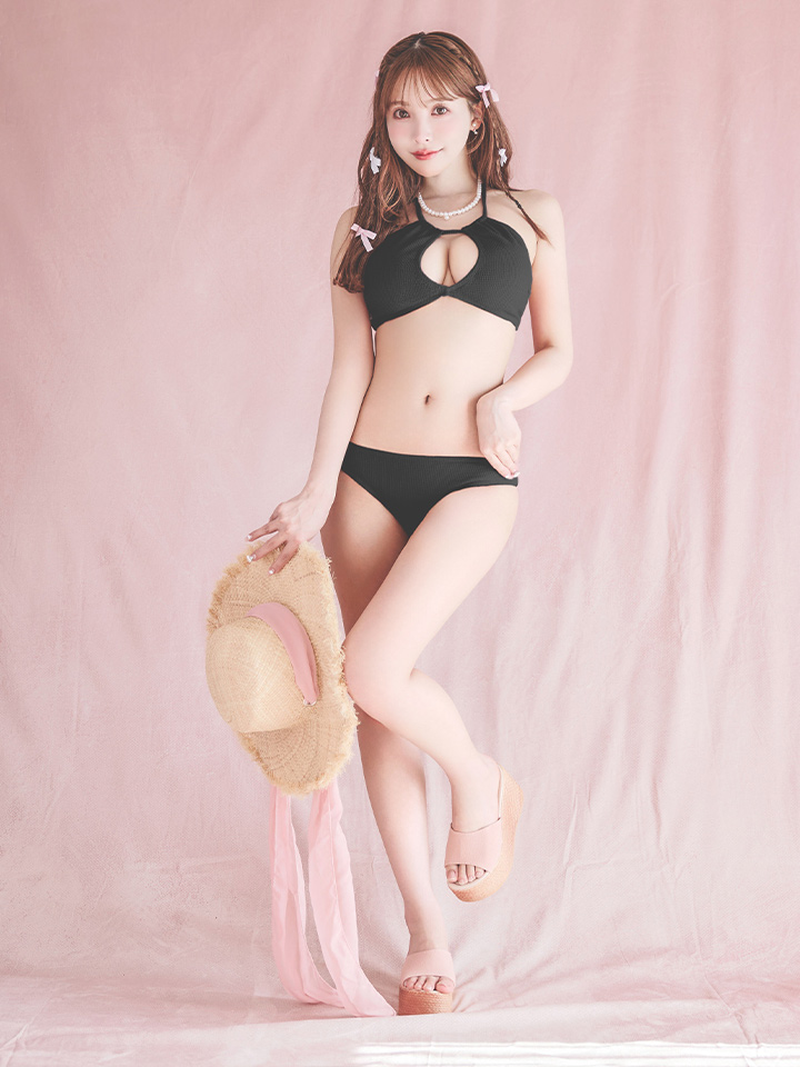 ビキニ】【水着】ホルターネックリブシンプルビキニ 2点セット[FB01