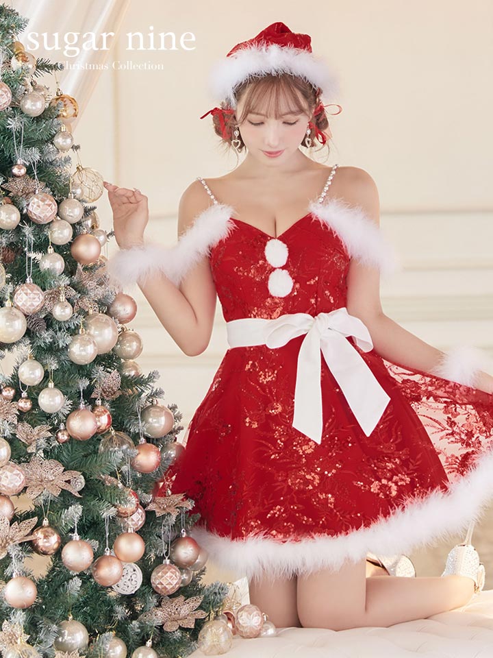 サンタSALE!!】ファーショルダー/ スパンコール刺繍フレアサンタ