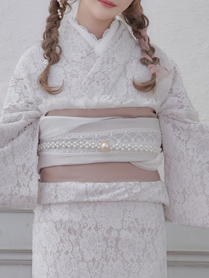 即日発送】【浴衣】ピンク地×白レース浴衣 【浴衣3点セット 浴衣/帯