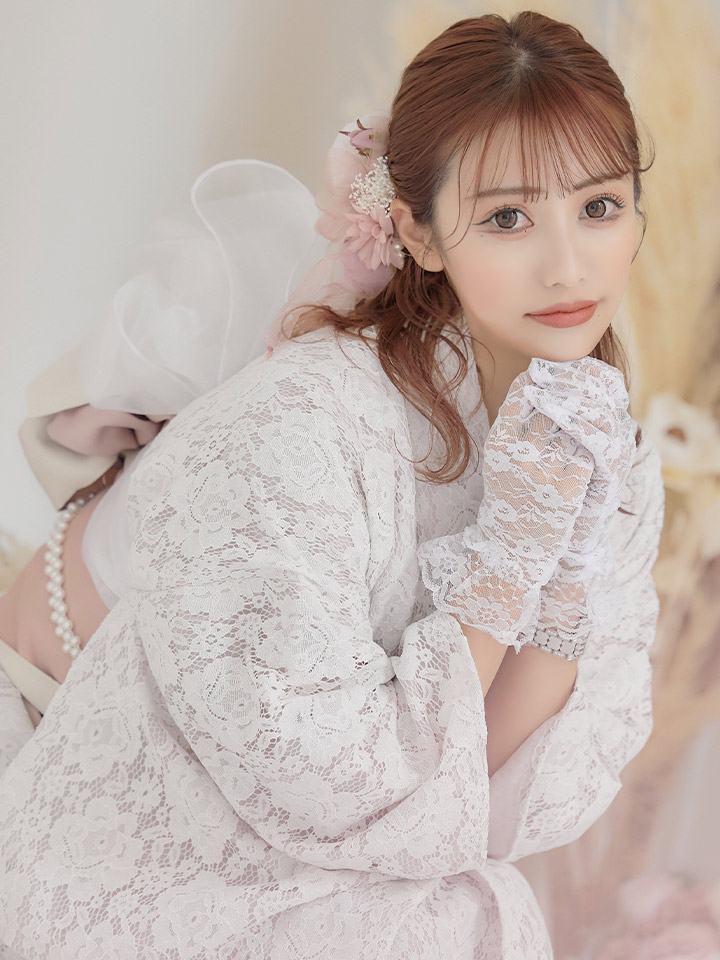 即日発送】【浴衣】ピンク地×白レース浴衣 【浴衣3点セット 浴衣/帯