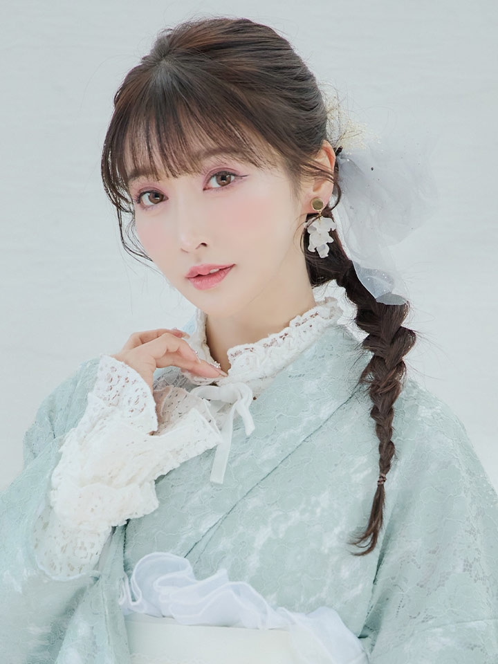 即日発送】ダスティーミントのレース浴衣【浴衣3点セット 浴衣/帯