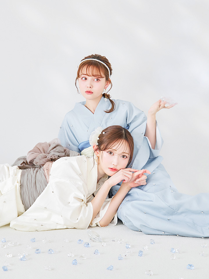 即日発送】アーガイルビジュー浴衣 【浴衣3点セット 浴衣/帯/下駄