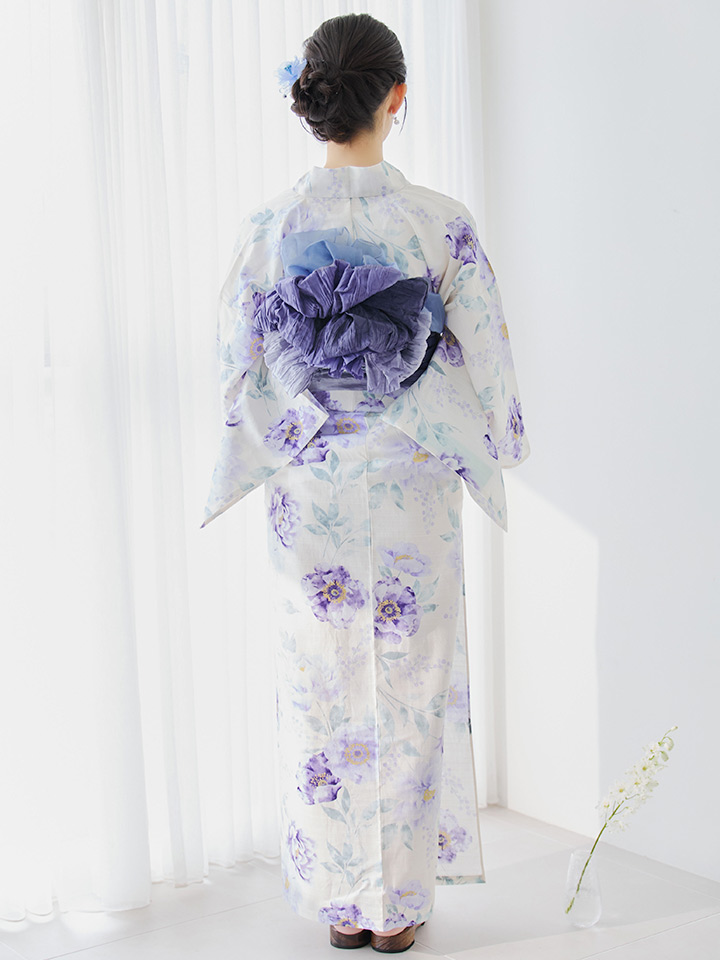 即日発送】水彩紫牡丹柄浴衣【浴衣3点セット 浴衣/帯/下駄】[OF04