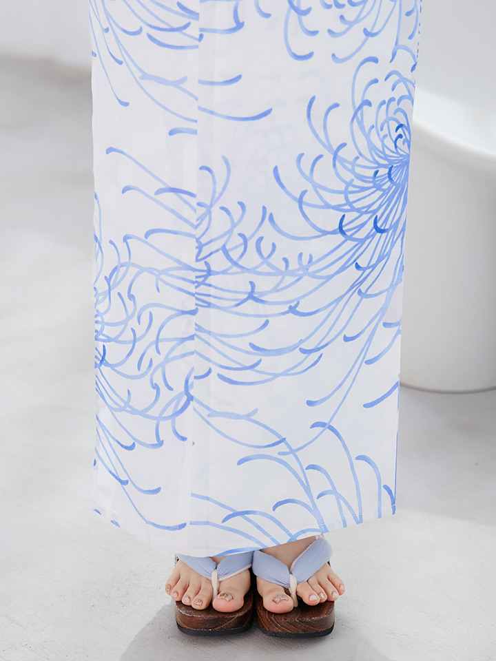 即日発送】白菊月の古典浴衣【浴衣3点セット 浴衣/帯/下駄】[OF04