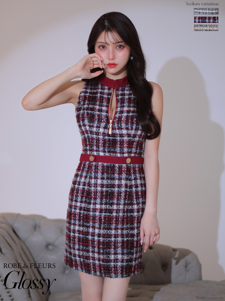 XSサイズあり【Glossy/グロッシー】フロントジッパー/ チェック柄