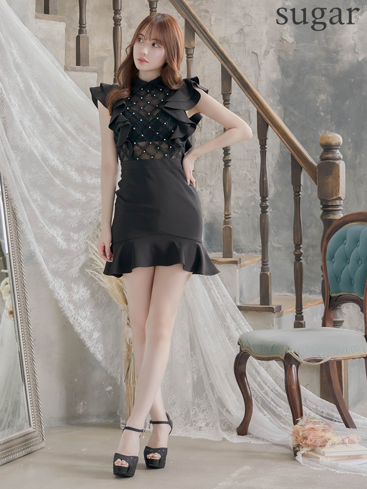 an/アン】マーメイド/ 襟付き/ フリルデザイン/ シアー/ クロスレース