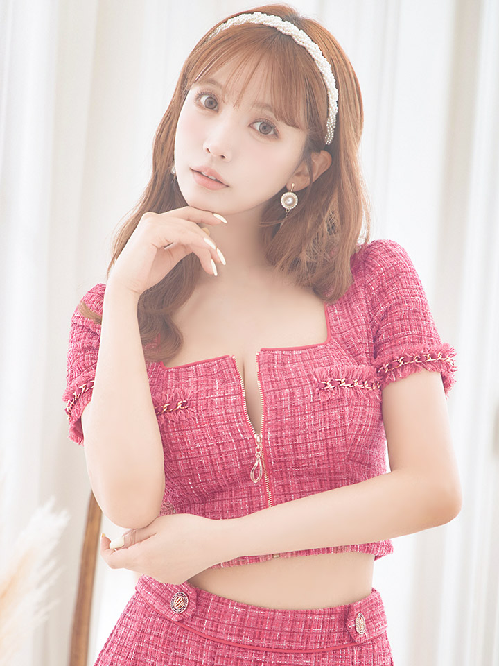 XSサイズあり【an /アン】セットアップ/ フロントジッパー/ ツイード