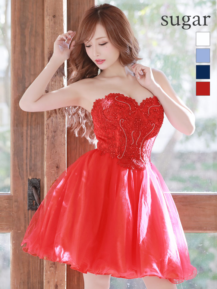 Lip line/リップライン】ベア/ デザイン刺繍/ フレア/ ミニドレス