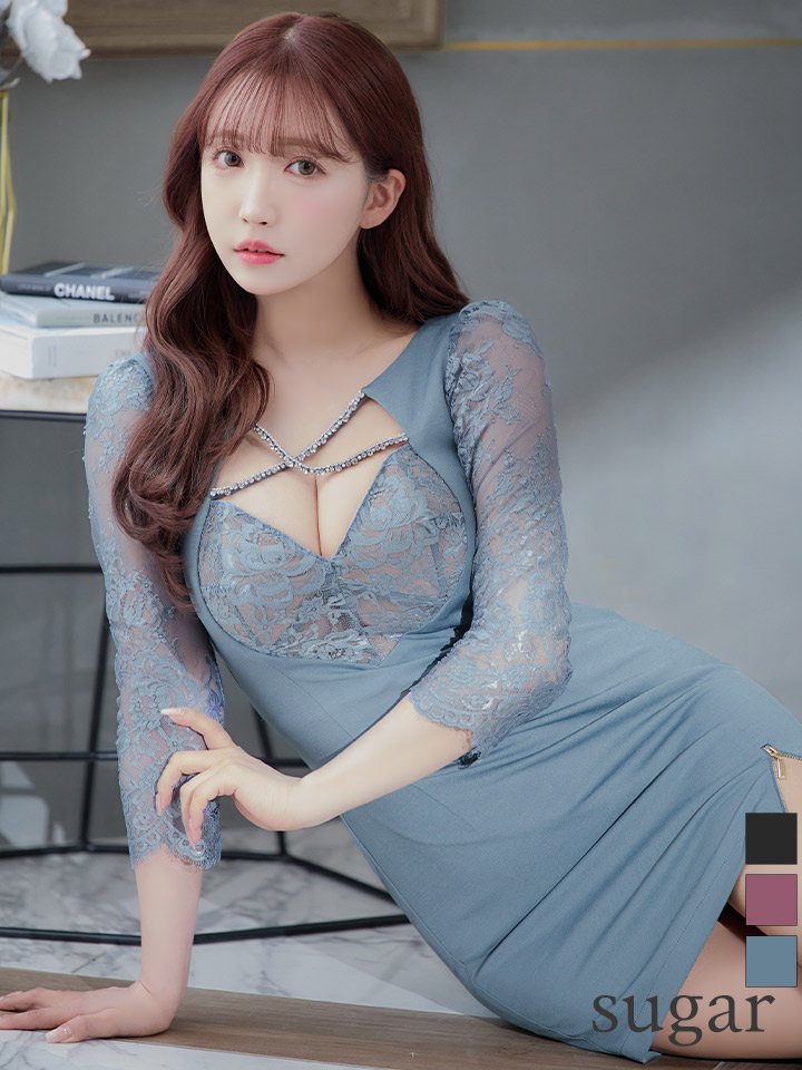 XS-Lサイズあり【Glossy/グロッシー】クロスビジュー/ 五分袖/ 袖あり