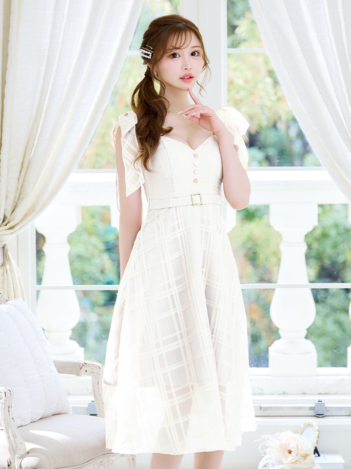 XS-Lサイズあり【DEA./ディア】肩リボン/ チェック柄/ オーガンジー