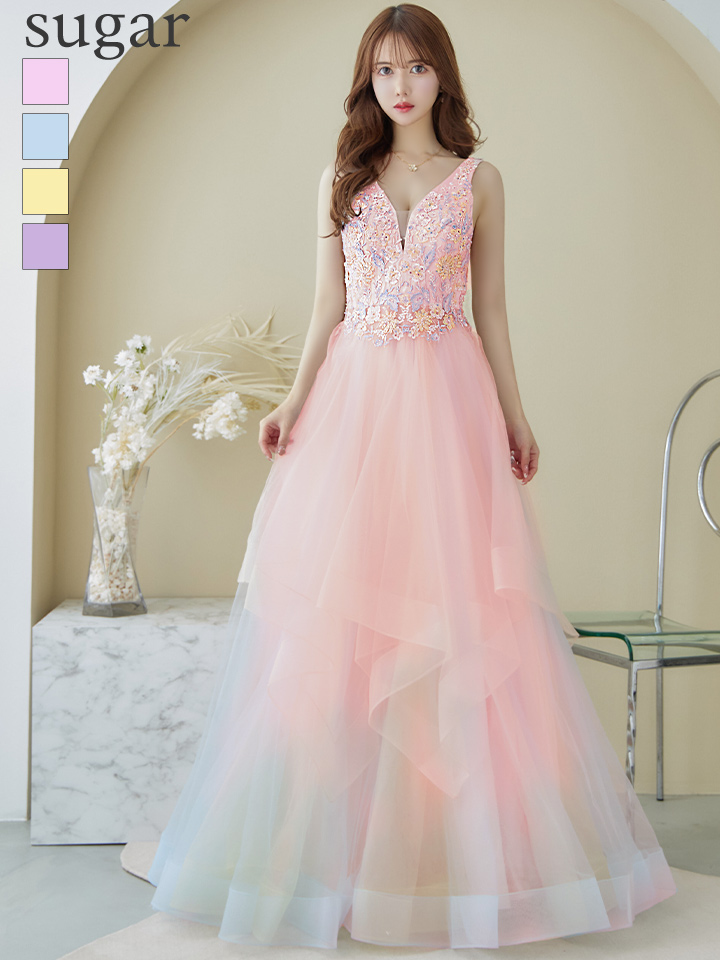 Lip line/リップライン】フラワー刺繍/ 2段フレア/ Aライン/ チュール