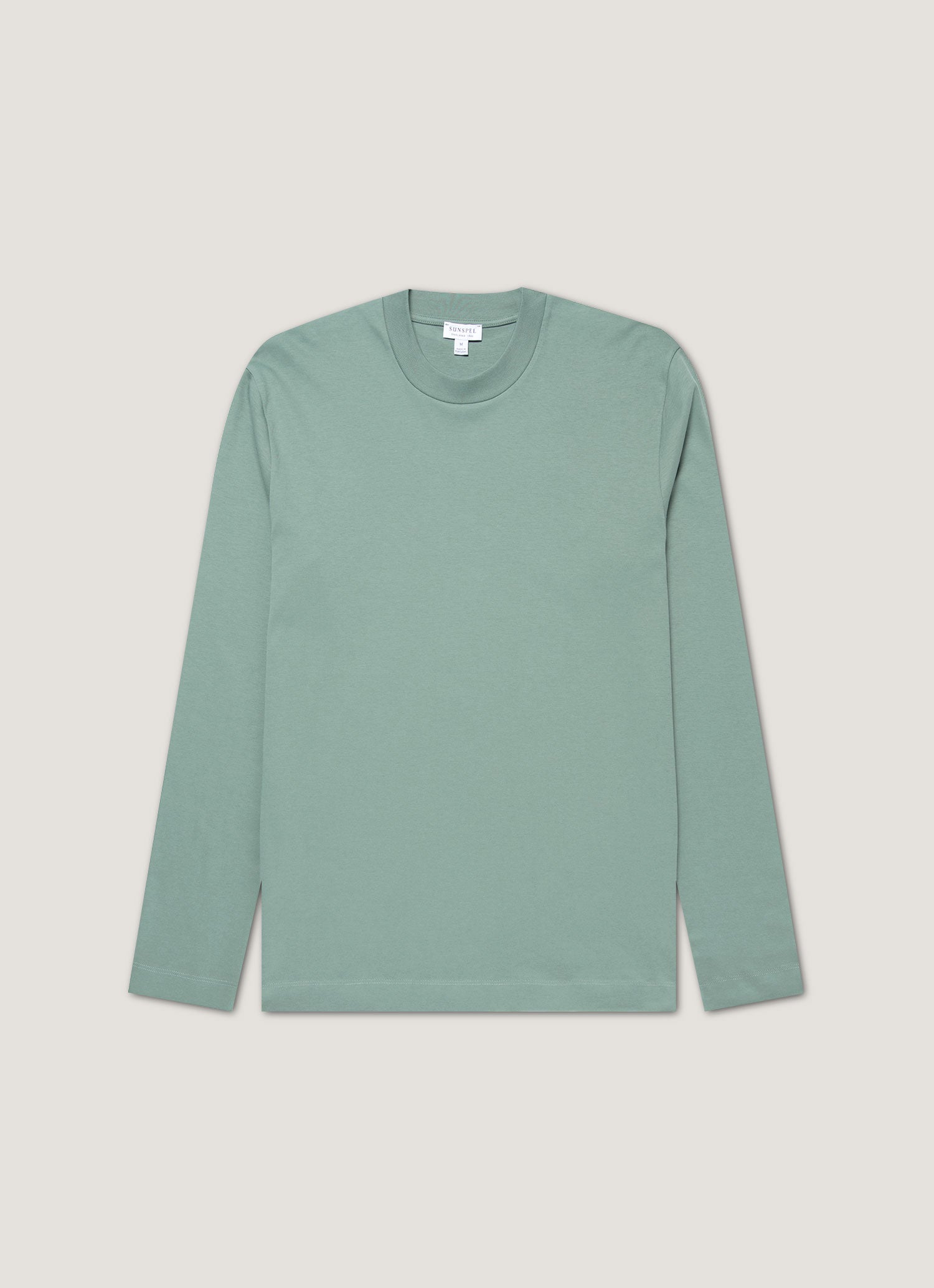 Men's Long Sleeve Heavyweight T-shirt in Steel Green | Sunspel