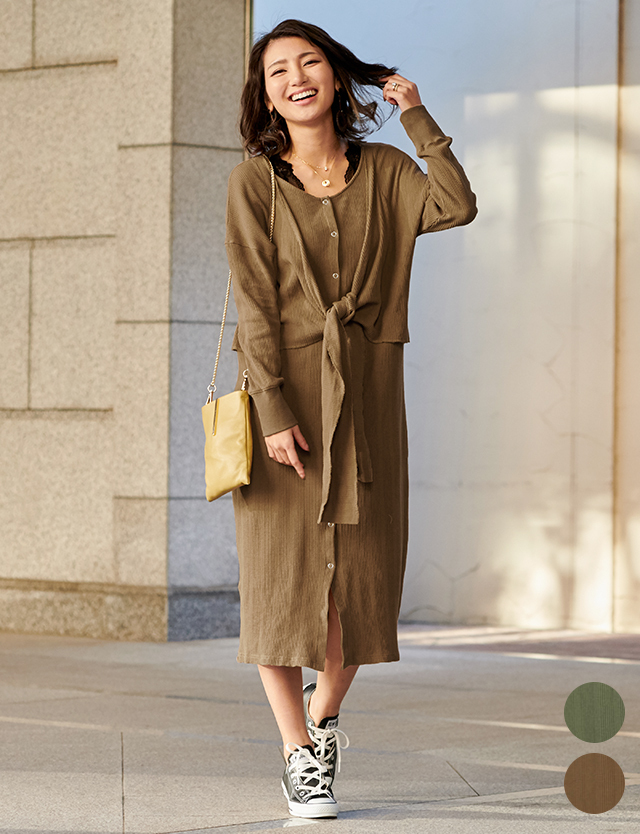 前後3WAY 変形ワッフルワンピース 授乳服マタニティウェア