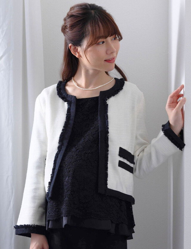 モノトーンココツイード ノーカラージャケット 産前産後兼用