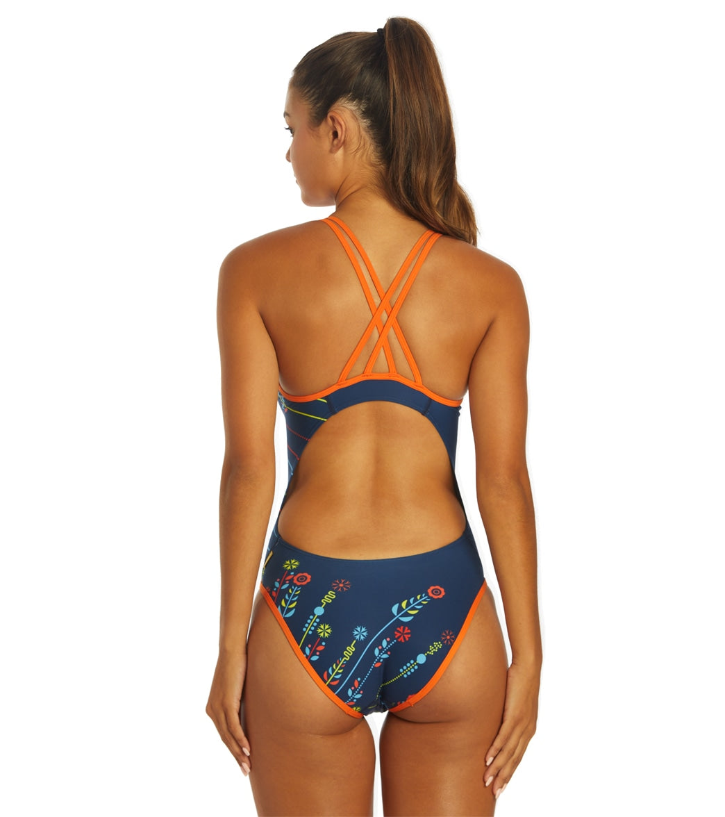 Mizuno Women's Exer Print Double Cross Back One Piece Swimsuit at