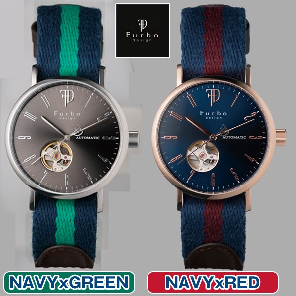 送料無料FURBO DESIGN自動巻きメンズウォッチ「F2001」ネイビー
