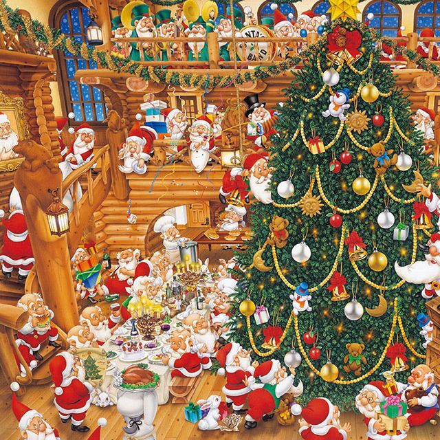 アートジグソー「サンタパーティー」1000Pフレーム（ウォールナット