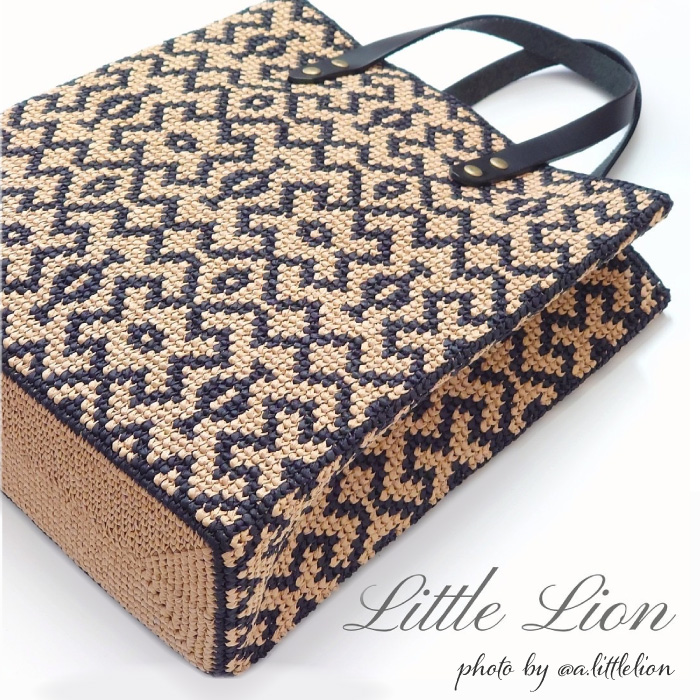 編み物 KIT ポプラオリジナルキット A 幾何学模様のスクエアトート 1