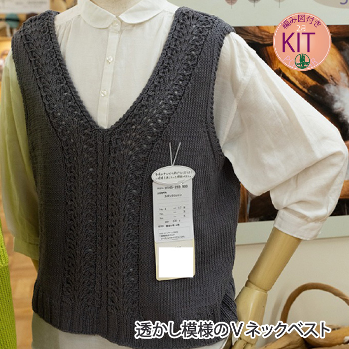 透かし模様のVネックベスト｜編み物キット | 毛糸のプロショップ