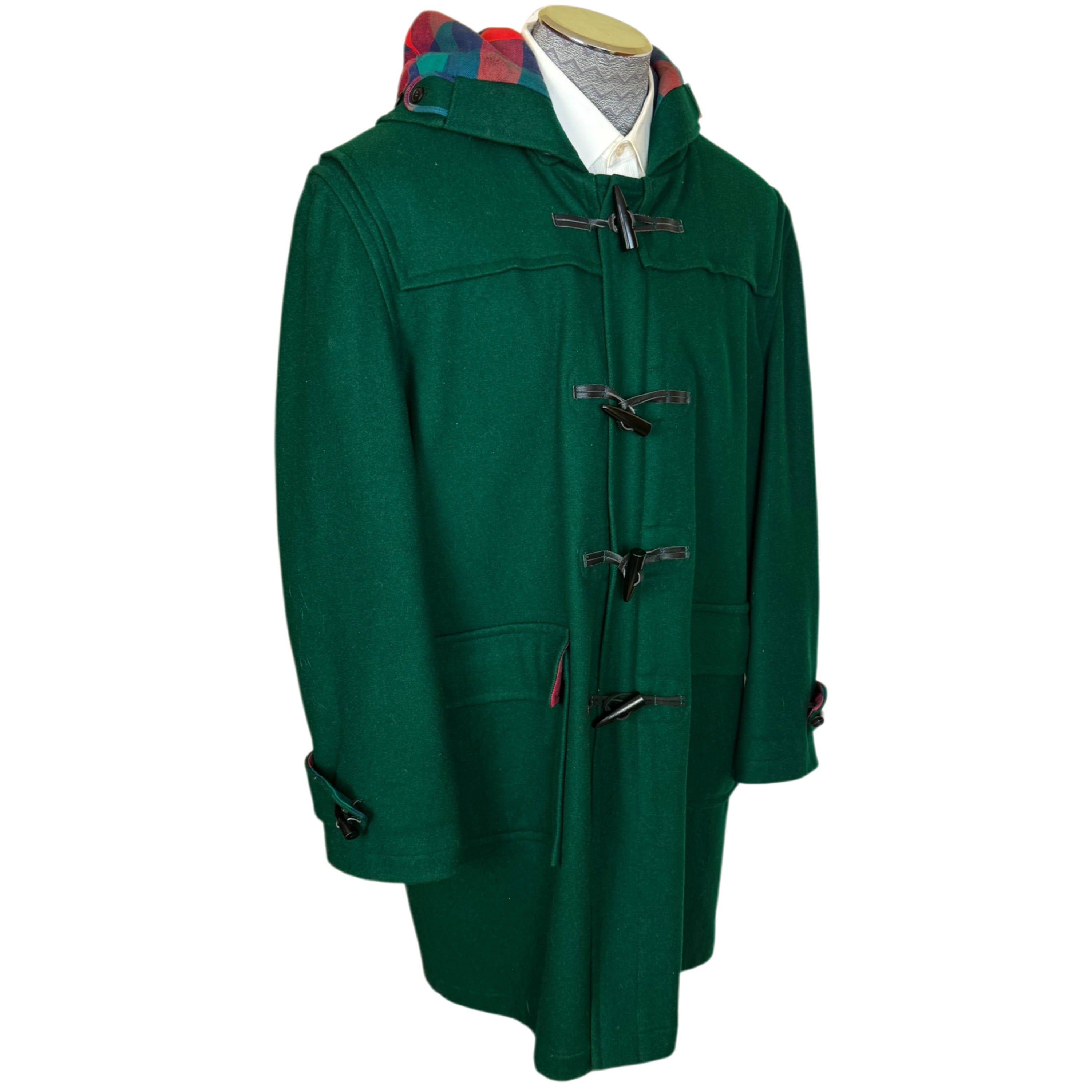 1970s Vintage Duffle Coat Green Wool Blend Simpsons Size 44