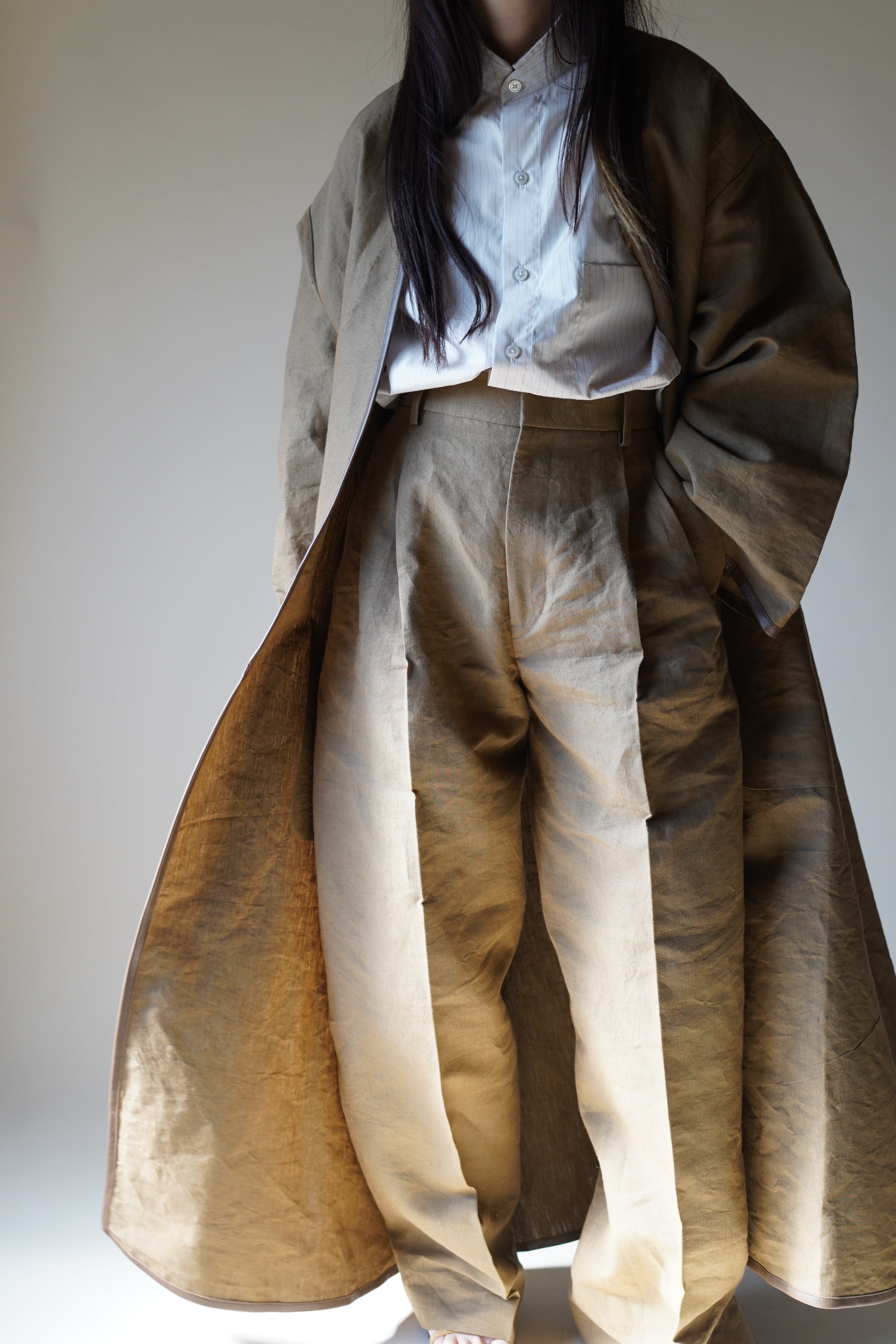 CRISTASEYA COLLARLESS COAT WITH LEATHER PIPING – PORT