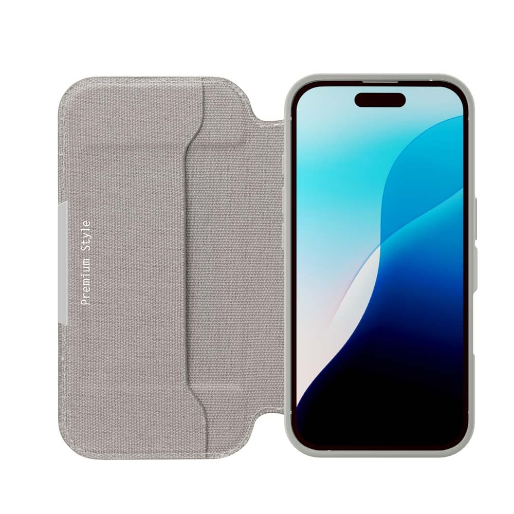 iPhone 16 Pro用 ガラスフリップケース [キャンバス/ライトグレー