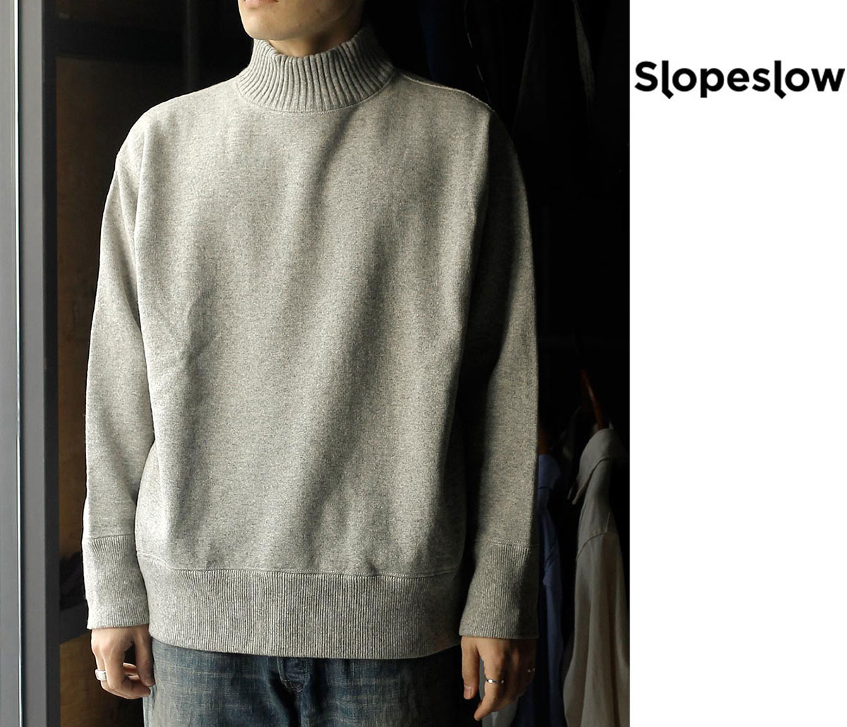 スロープスロー Slopeslow ウール フレンチテリー タートル モック