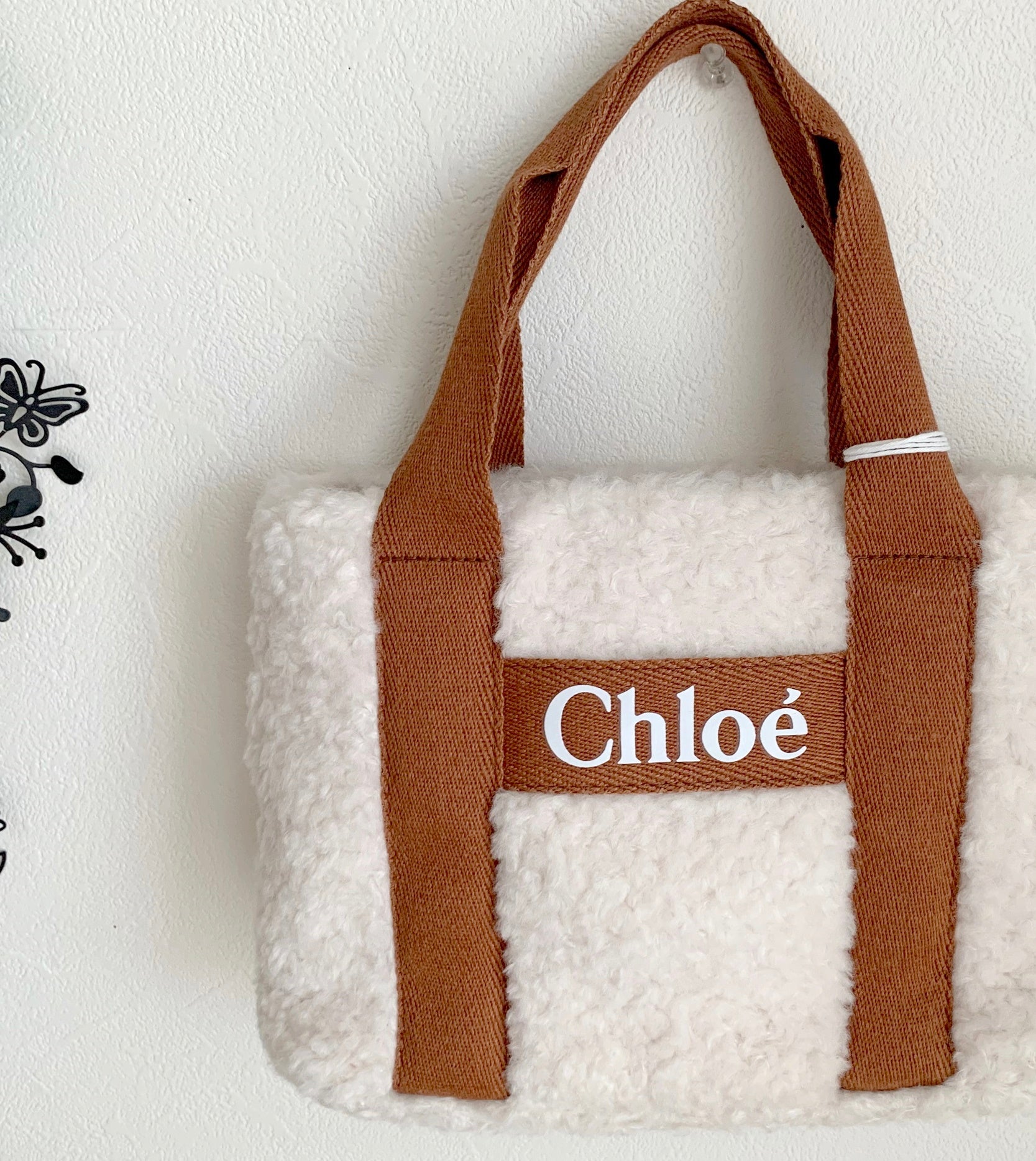 Chloe』クロエ もこもこ ロゴ ミニトートバッグ ショルダー付 Brown