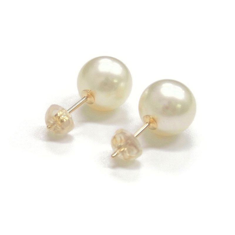 白蝶真珠 ホワイトパールピアス 9.75-10mm ラウンド K18YG K14WG 直結