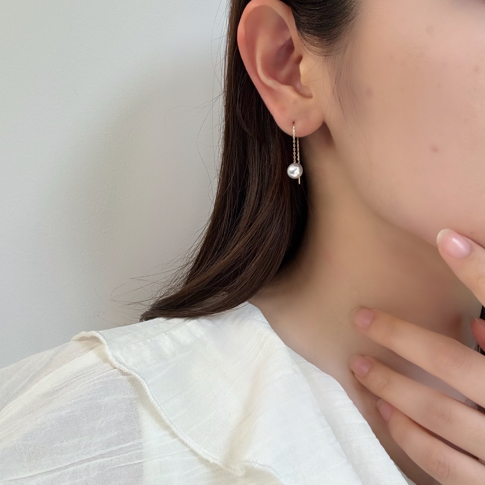 アコヤ真珠 バロックパール ロングチェーンピアス 6.5-7mm