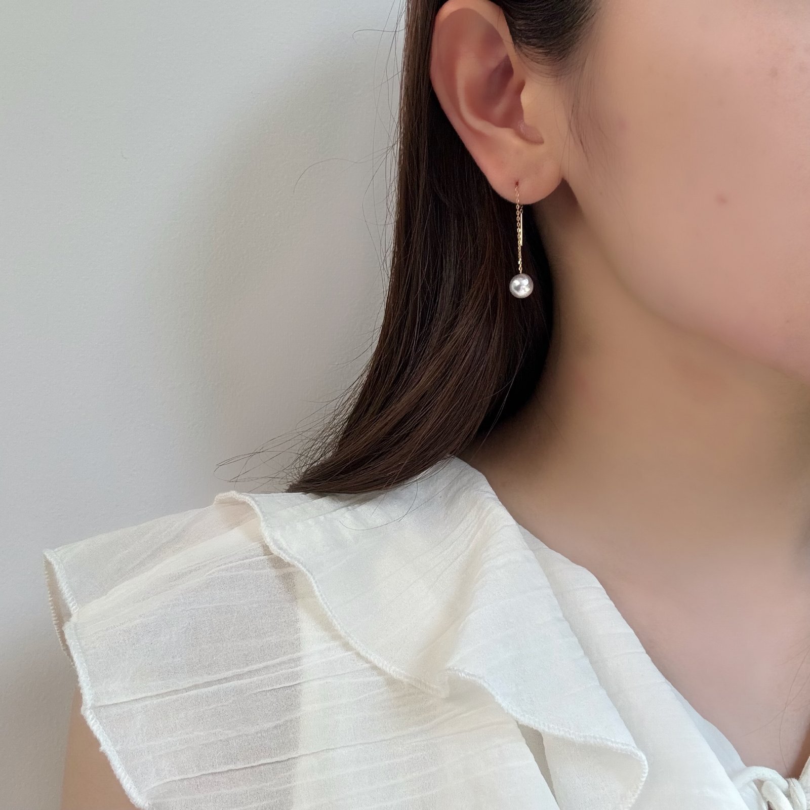 アコヤ真珠 バロックパール ロングチェーンピアス 6.5-7mm