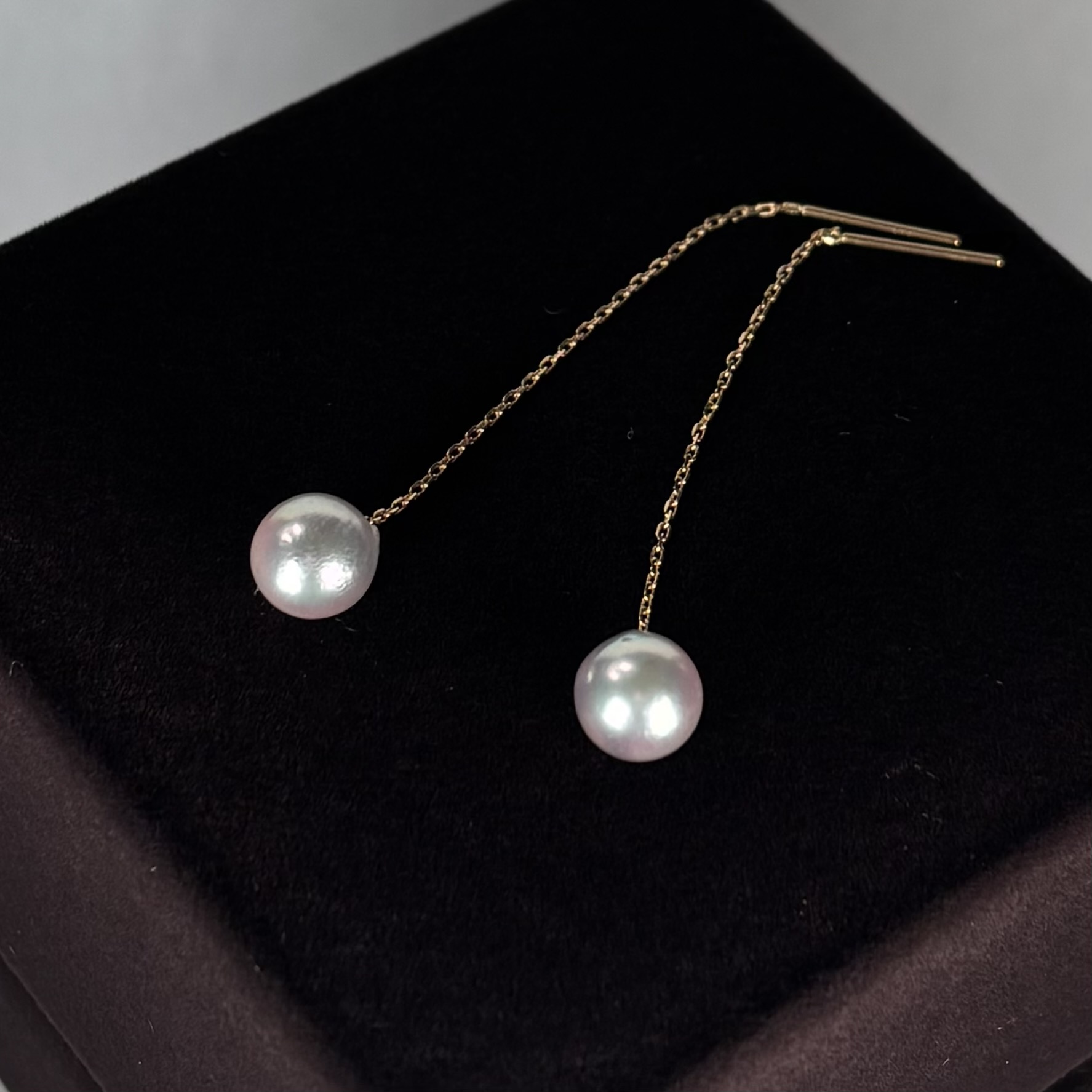 アコヤ真珠 バロックパール ロングチェーンピアス 6.5-7mm