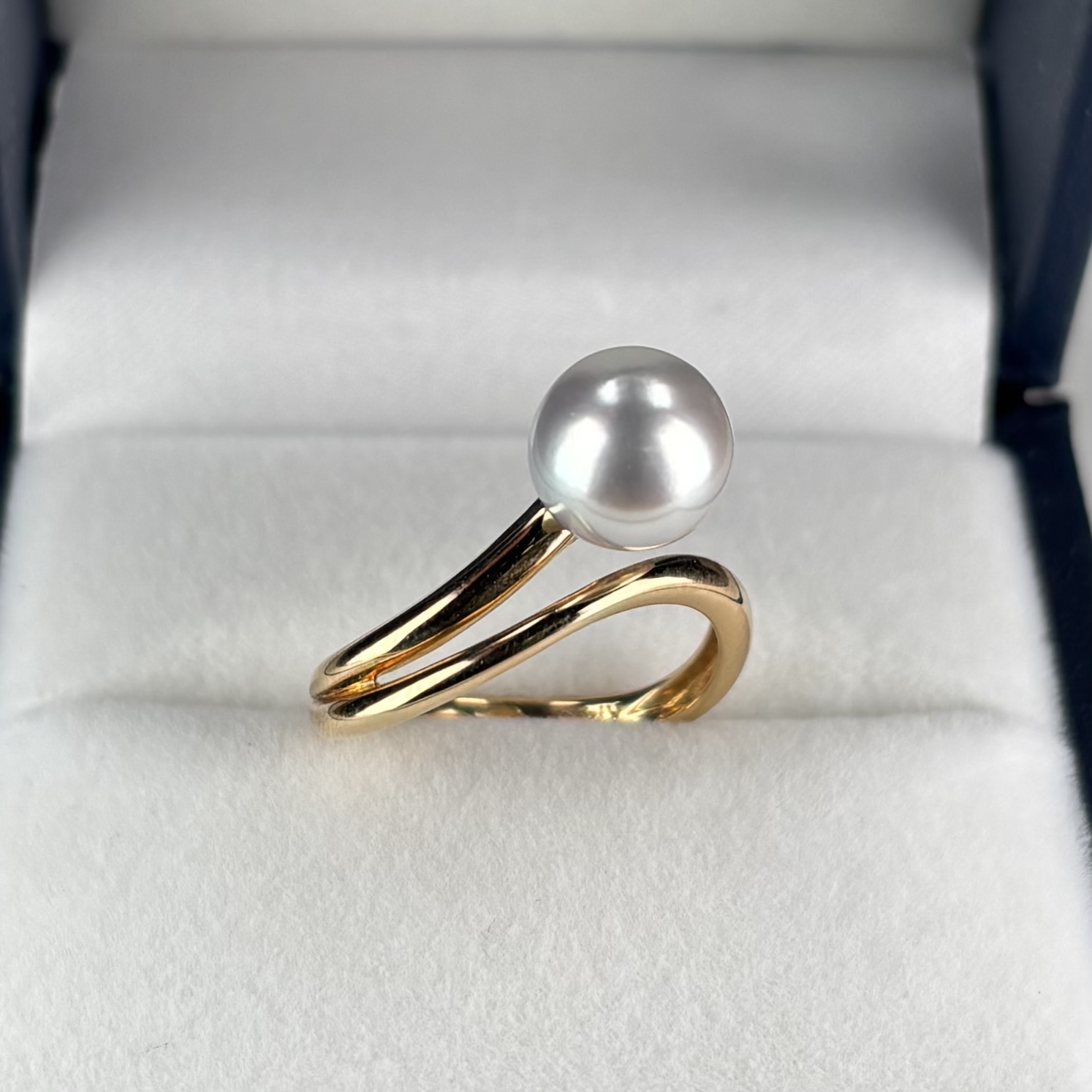 真珠 パールリング 8-8.5mm ナチュラルグレー 無調色 ラウンド K14YG