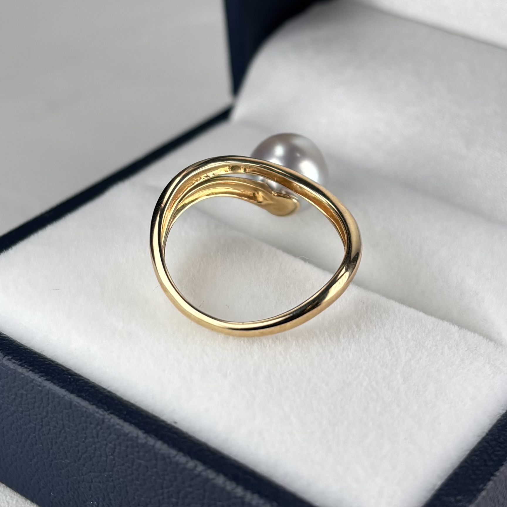 真珠 パールリング 8-8.5mm ナチュラルグレー 無調色 ラウンド K14YG