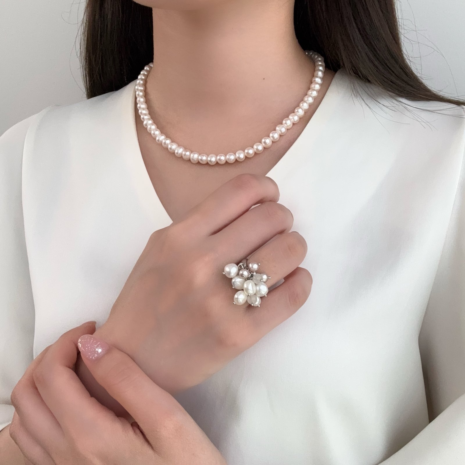 淡水真珠 パールリング 4-5mm 6-8mm ホワイト ピンク フラット型