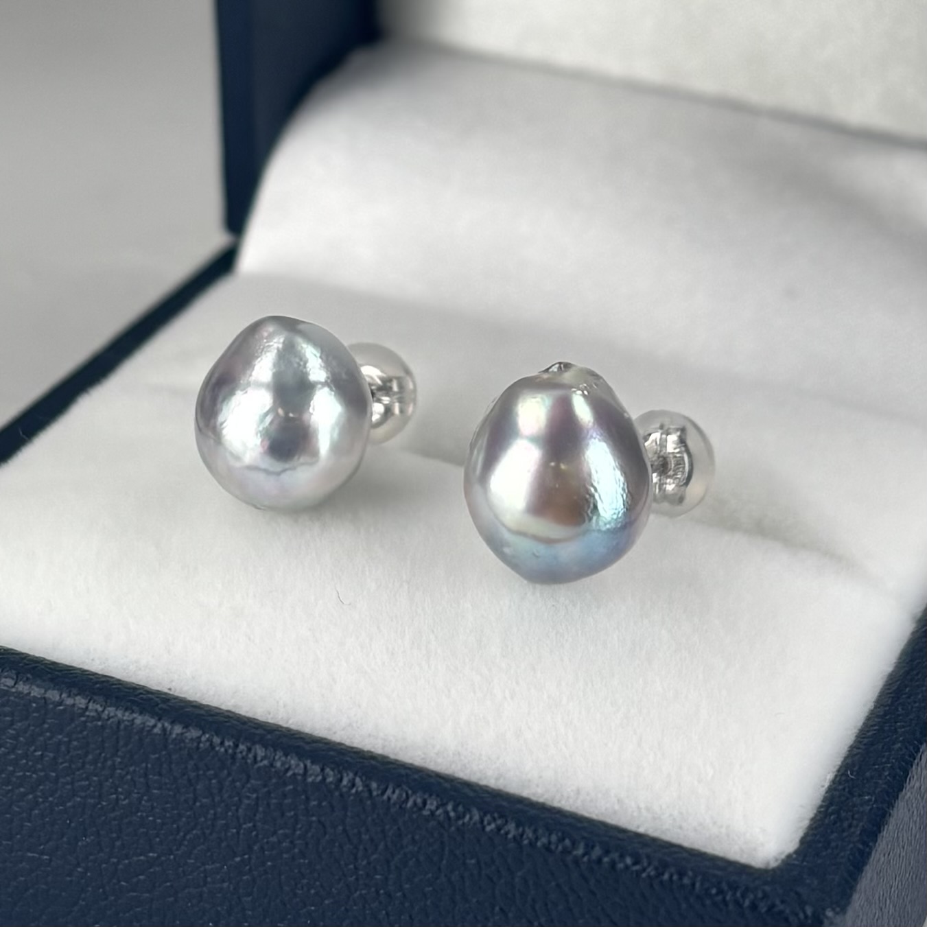 真珠 バロックパールピアス イヤリング 9-10mm ナチュラルグレー 無