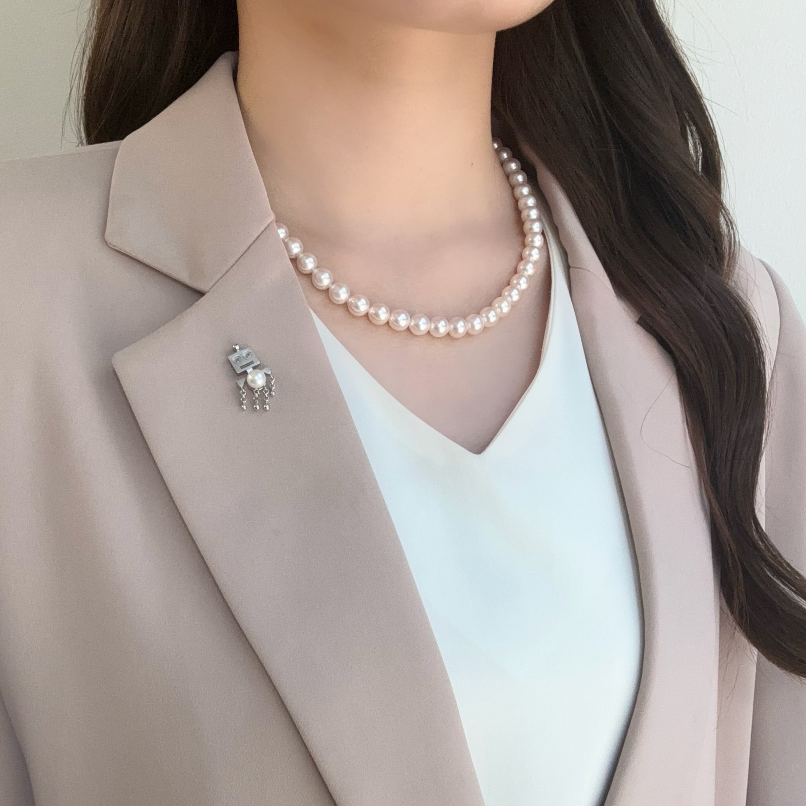 ロボットモチーフ アコヤ真珠パールブローチ ピンタイプ SV925製 ユニ