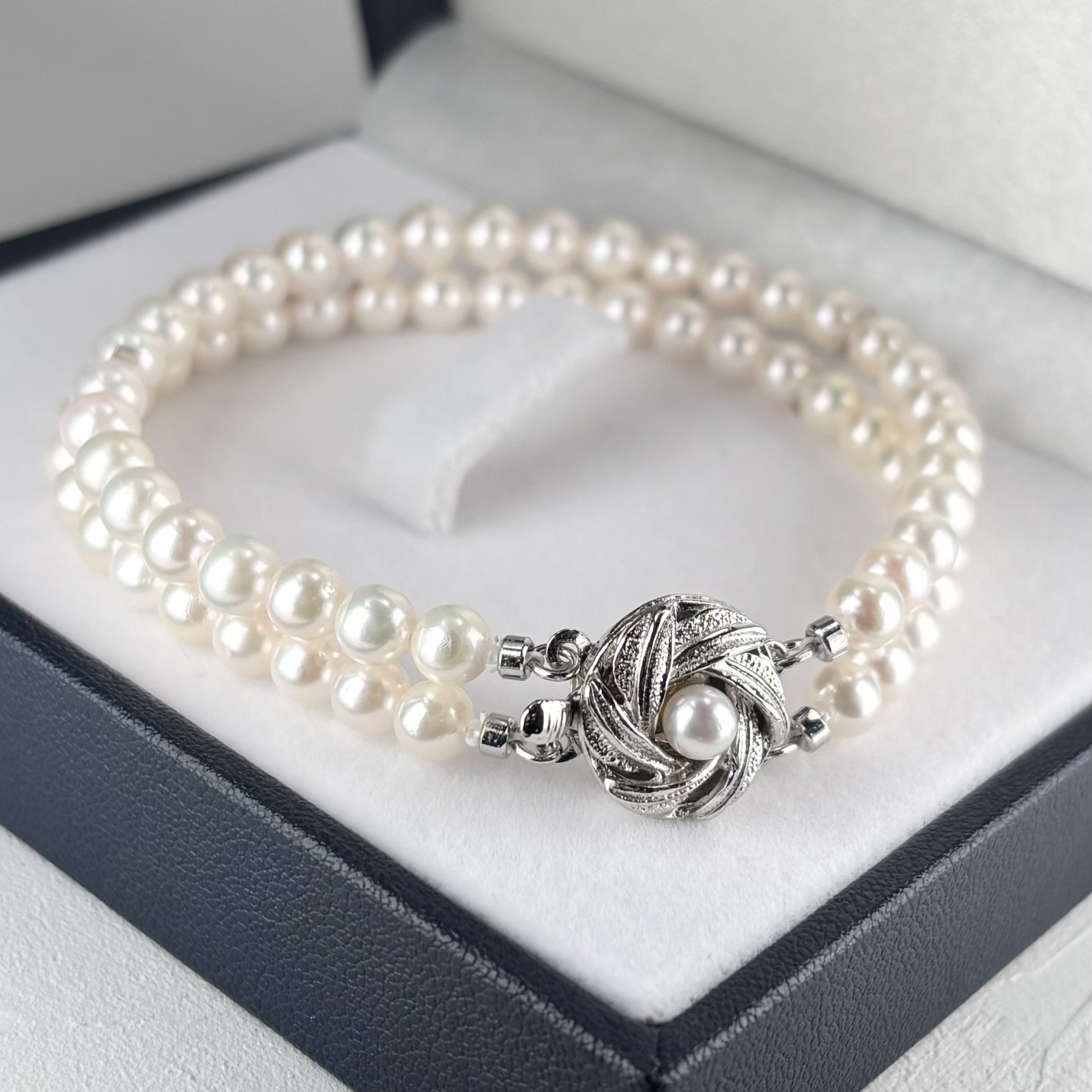 アコヤ真珠 2連パールブレスレット 5-5.5mm ホワイト ラウンド 18.5cm