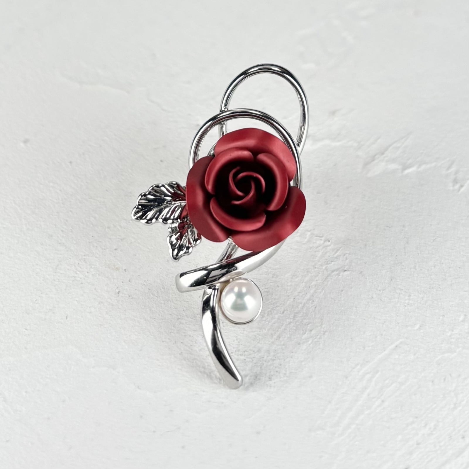 アコヤ本真珠 ピンブローチ 4-4.5mm ホワイト ラウンド 薔薇 モチーフ