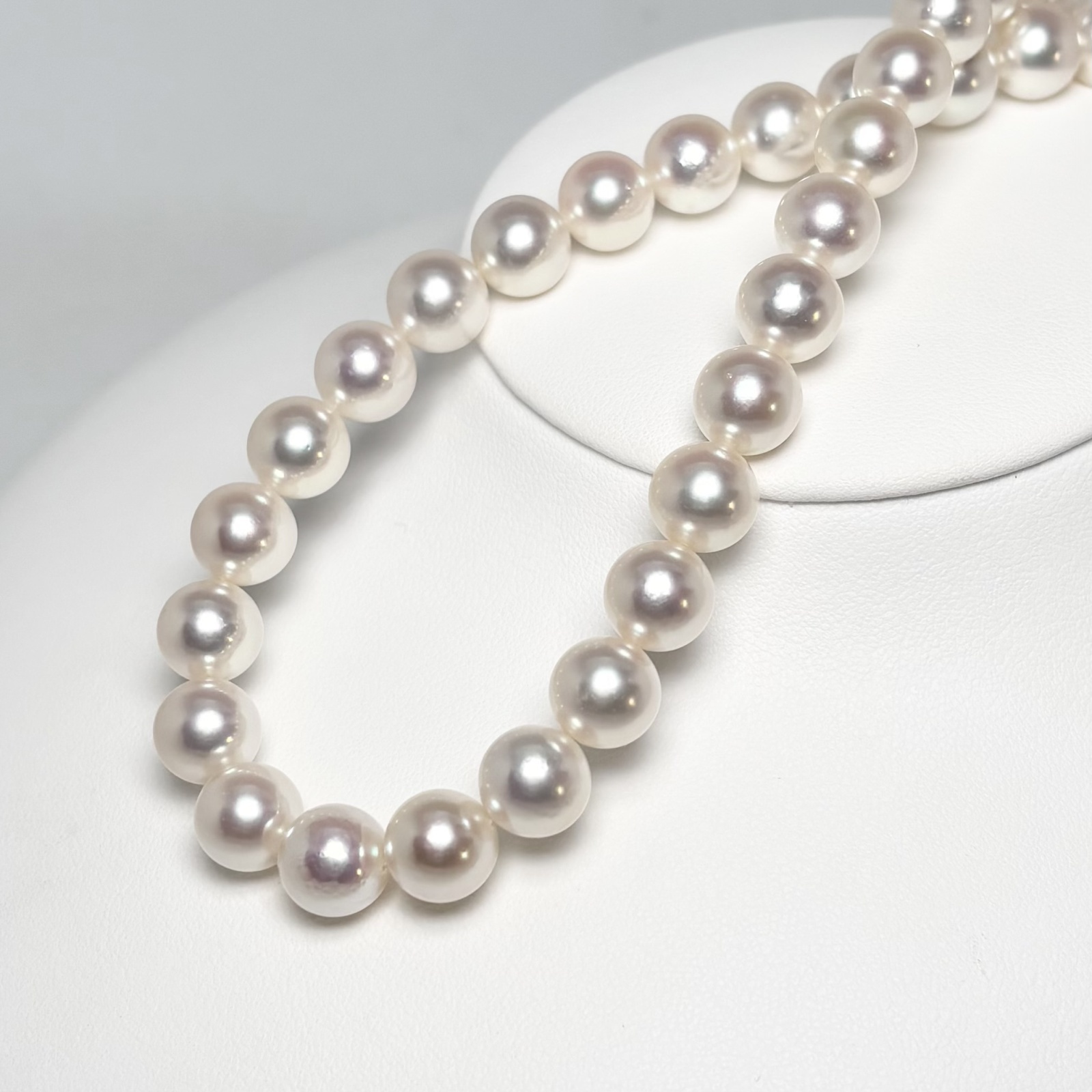 パールネックレス ホワイト シルバークラスプ パールサイズ約9.5mm