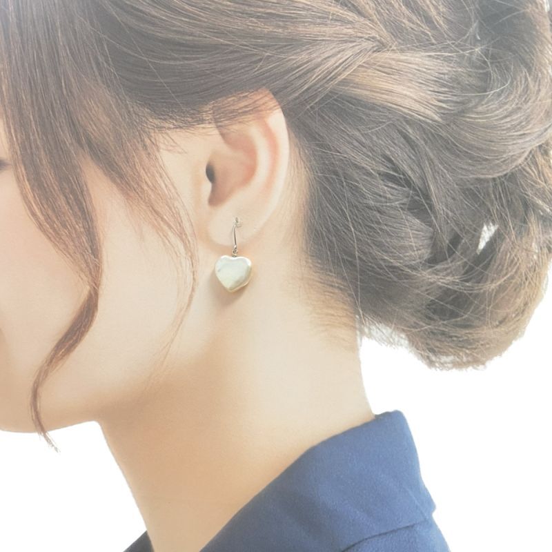 ハートシェイプパールピアス 淡水真珠 ピンク フック式 SV製 K14WG