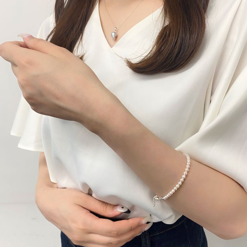 アコヤ真珠 ベビーパールブレスレット 4-4.5mm ホワイト ラウンド SV