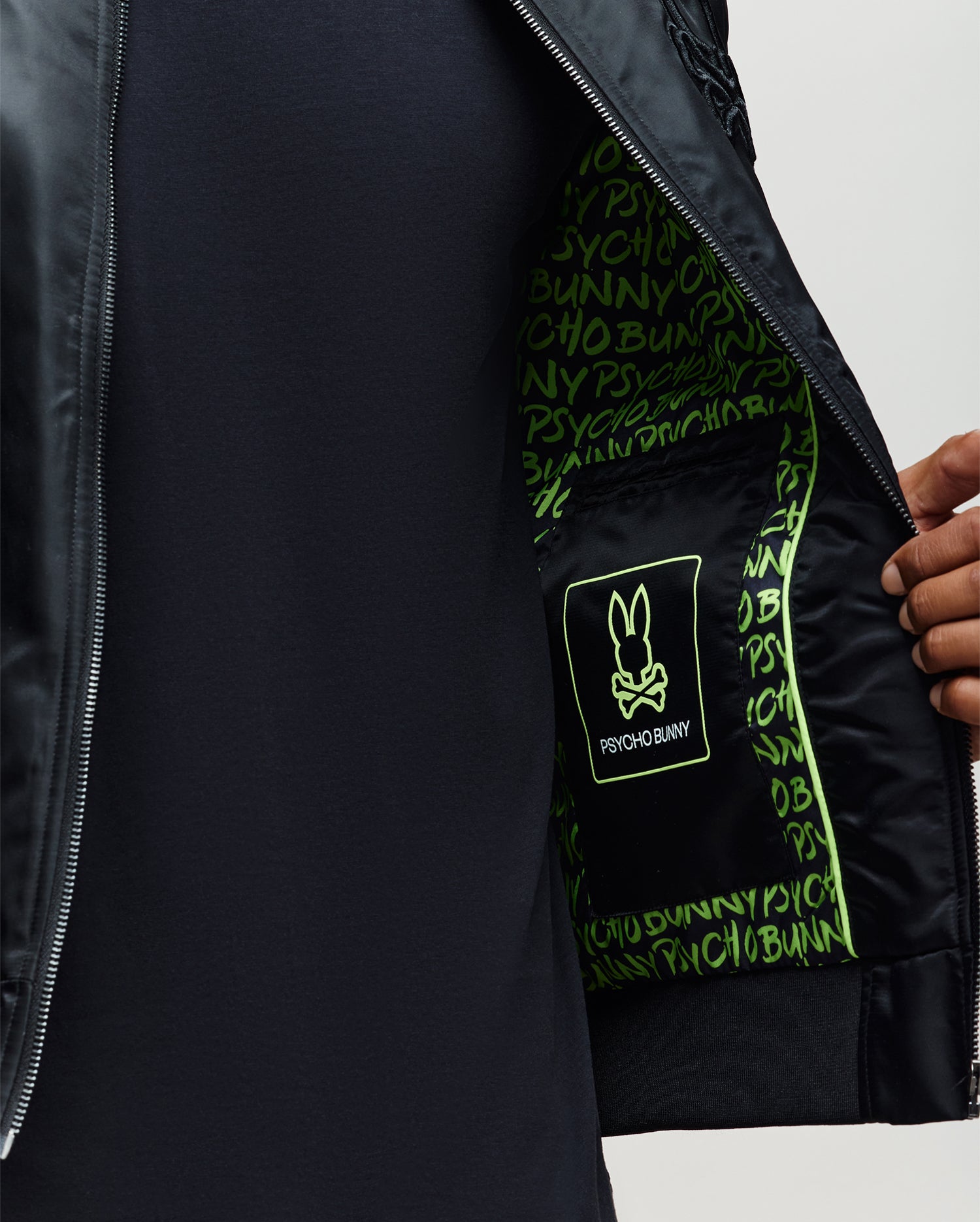 Men's David Oversized Satin Bomber in Black | Psycho Bunny