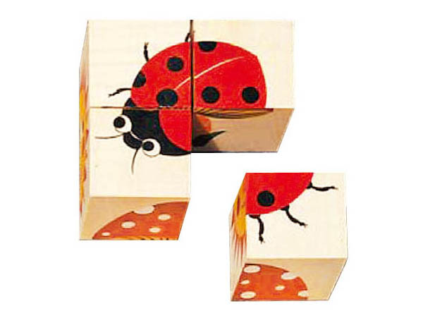 木のおもちゃ カルテット / 六面体パズル・4pcs・ナチュラル|アトリエ