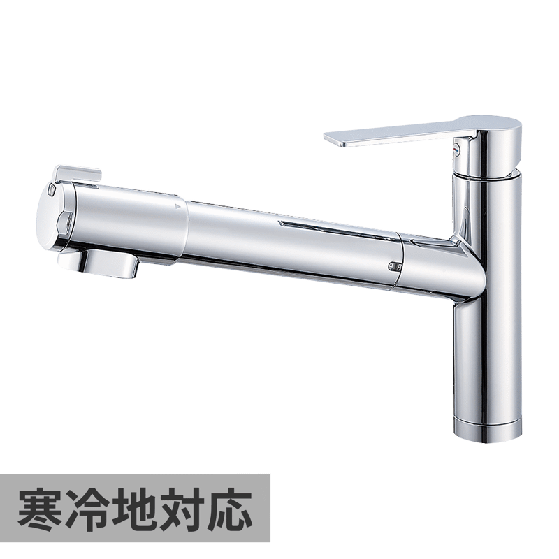 クロームメッキ水栓 ストレート混合栓（浄水器内蔵） | KB-PT002-01W