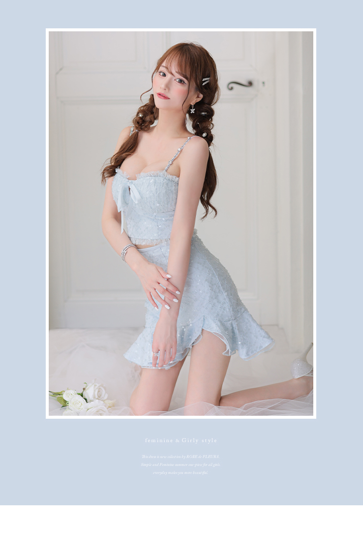 XS～Lサイズあり】スパンコールレース×ビジューフェアリーセットアップ