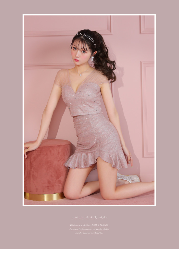 XSサイズあり】フェアリーショルダーチュールセットアップフリルミニ