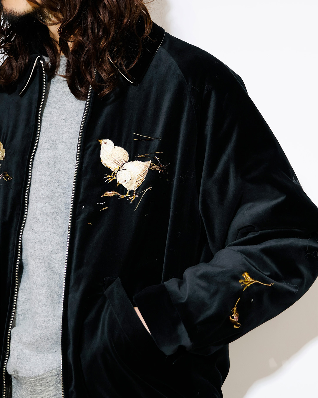 OLD JOE】 STUNNING VELVET SOUVENIR JACKET(Niwatori to Hiyoko