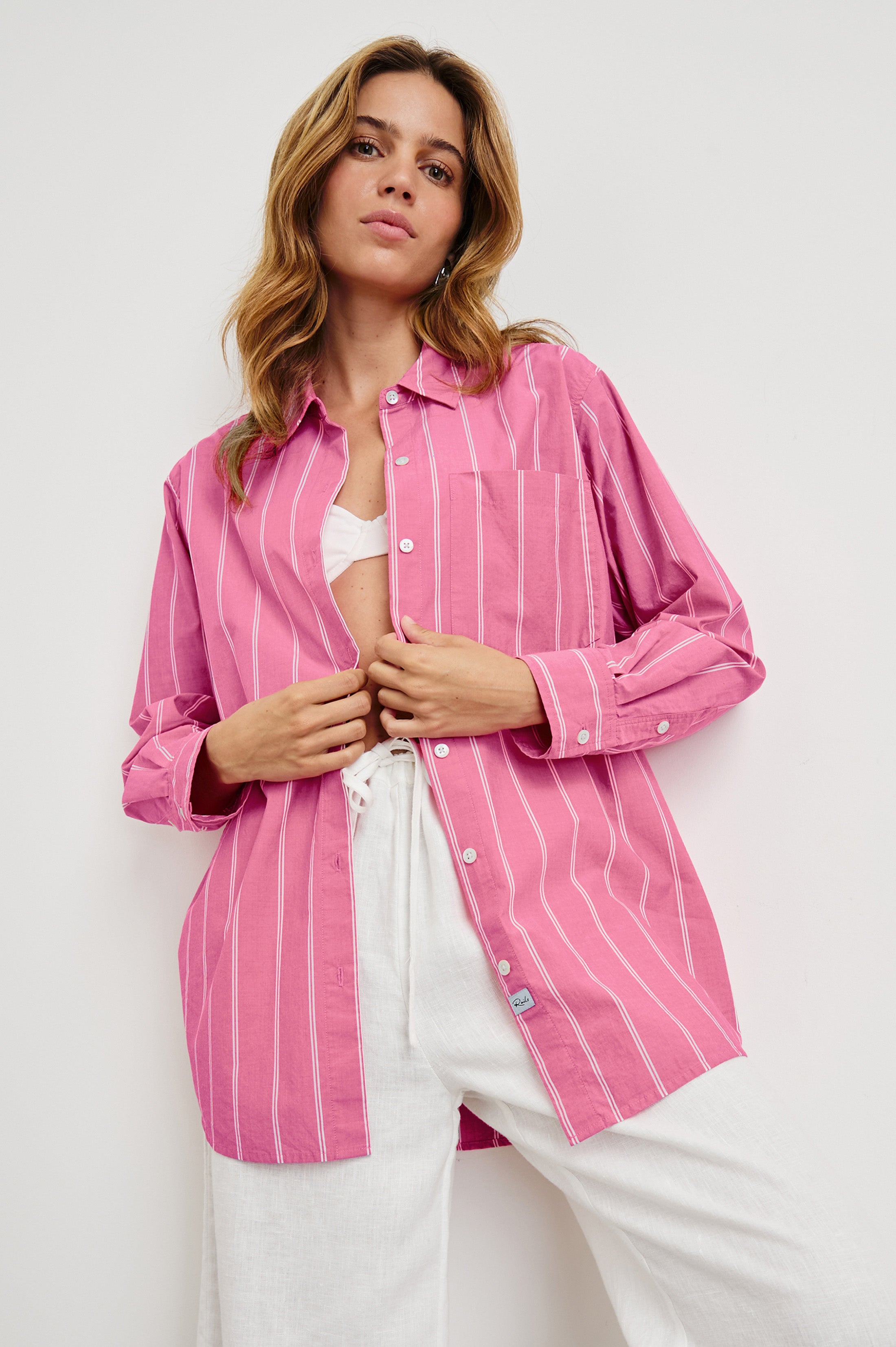 ELSA SHIRT - HIBISCUS WHITE STRIPE – Rails