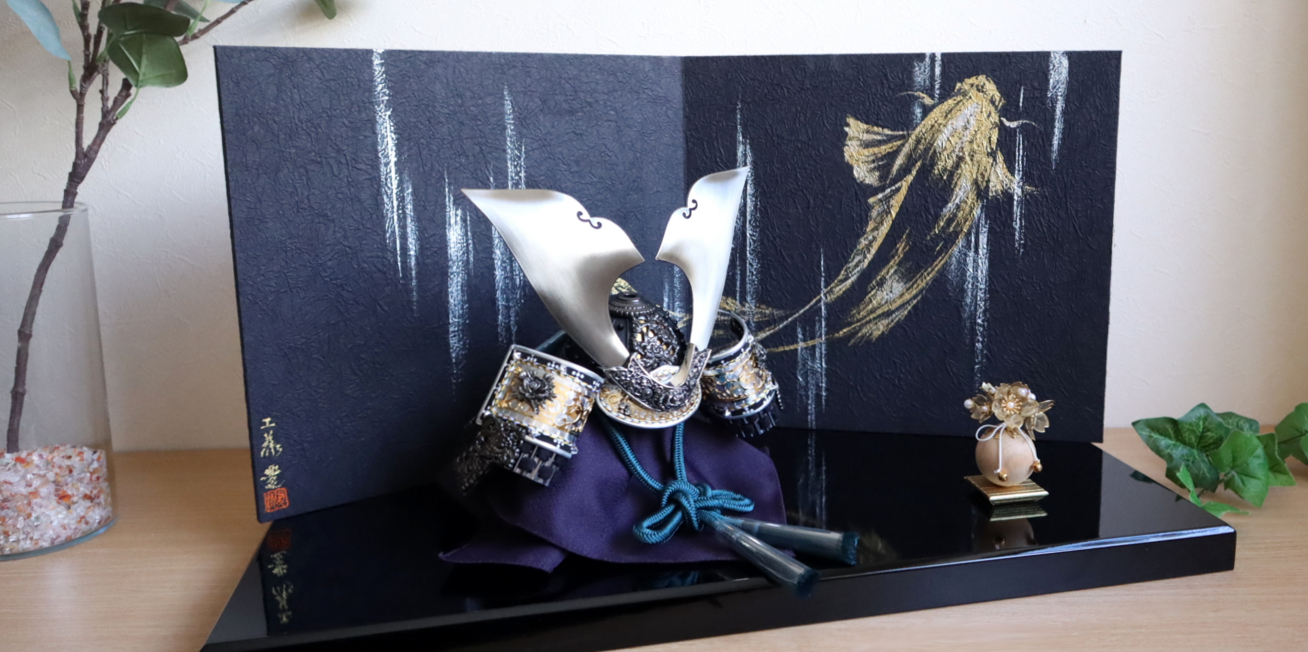 美品 平安晴峰 作 五月人形 鎧兜1式 五月人形 伝統工芸士・平安 晴峰作 10号 正絹縹糸縅兜 日本製